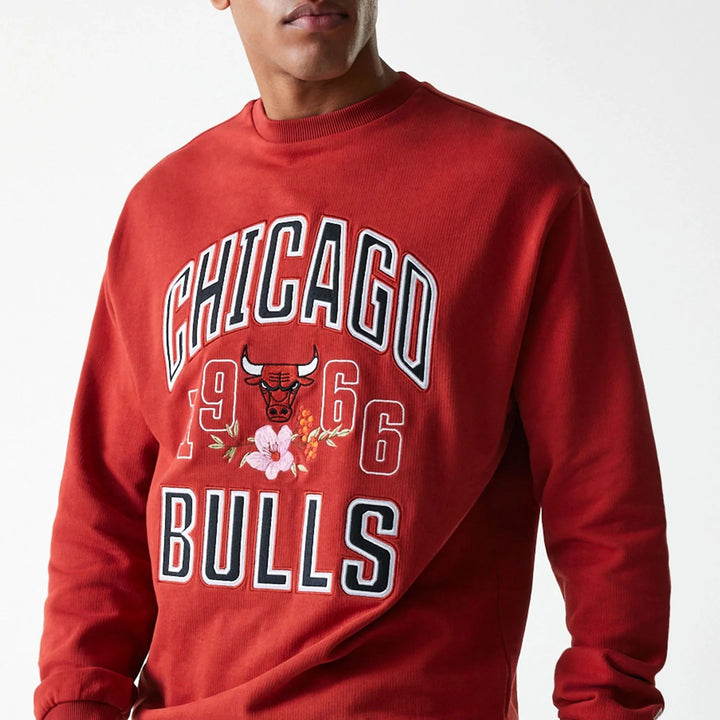 New Era NBA Floral Oversized Crew Neck Sweater Chicago Bulls red