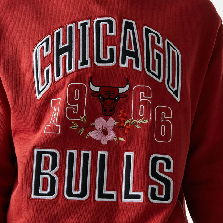 New Era NBA Floral Oversized Crew Neck Sweater Chicago Bulls red