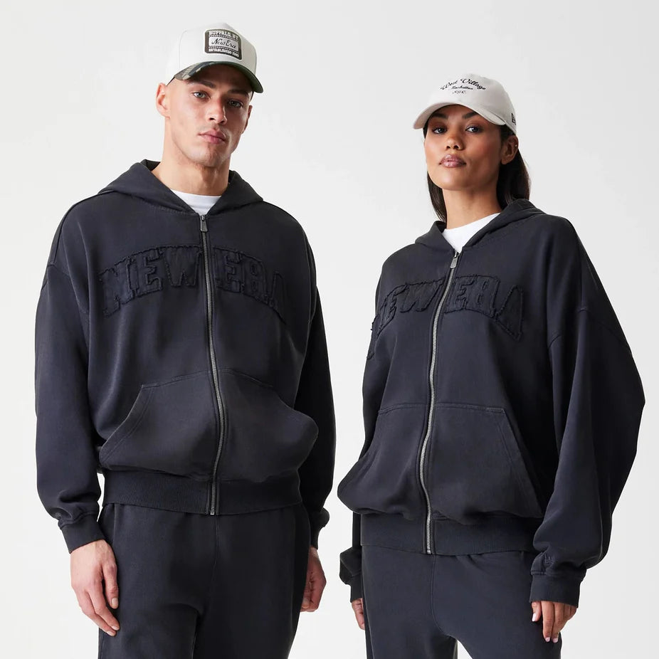 New Era Washed Oversized Full Zip Hoodie black