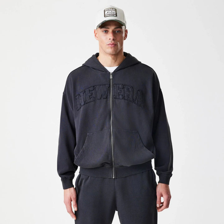 New Era Washed Oversized Full Zip Hoodie black