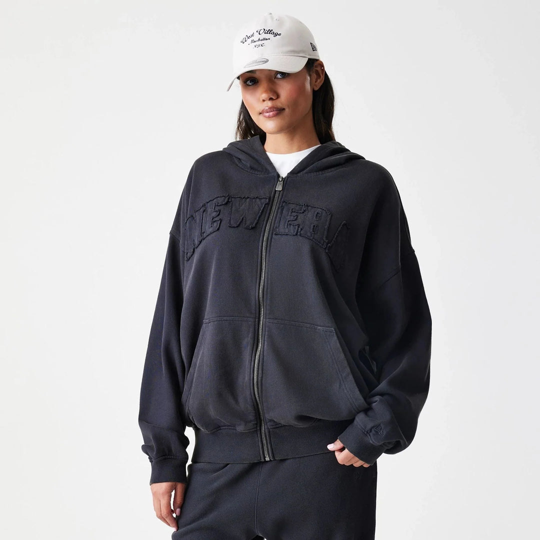 New Era Washed Oversized Full Zip Hoodie black