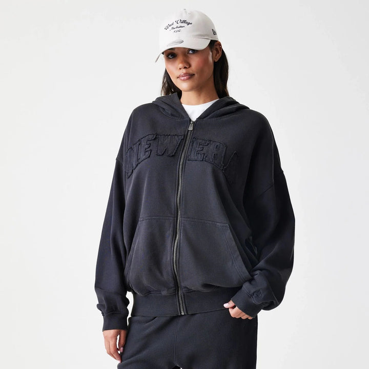 New Era Washed Oversized Full Zip Hoodie black