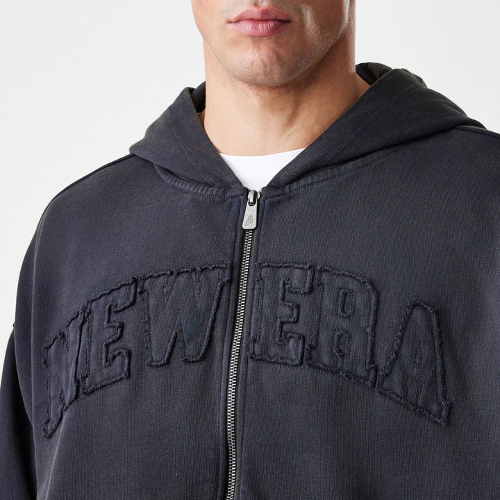New Era Washed Oversized Full Zip Hoodie black