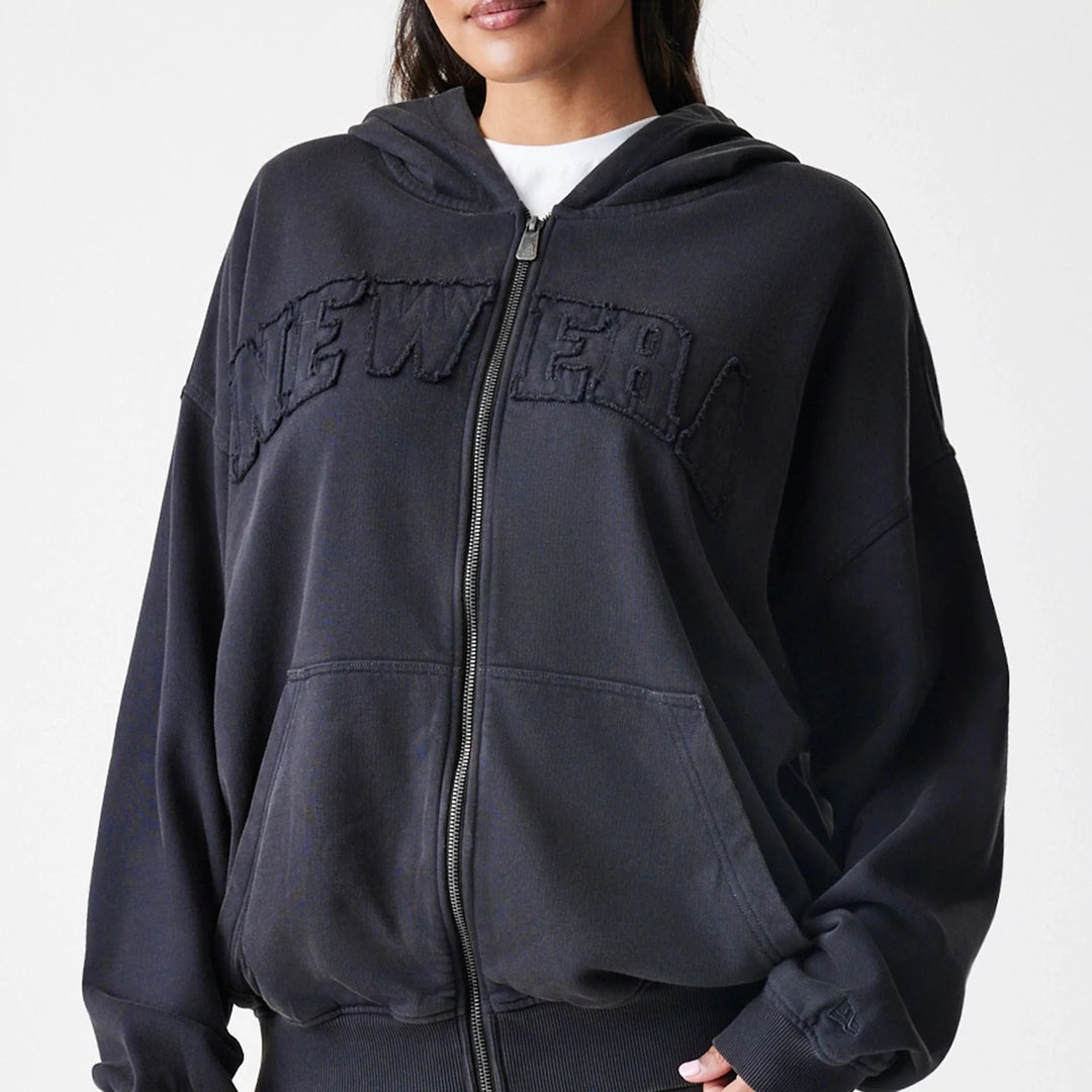 New Era Washed Oversized Full Zip Hoodie black
