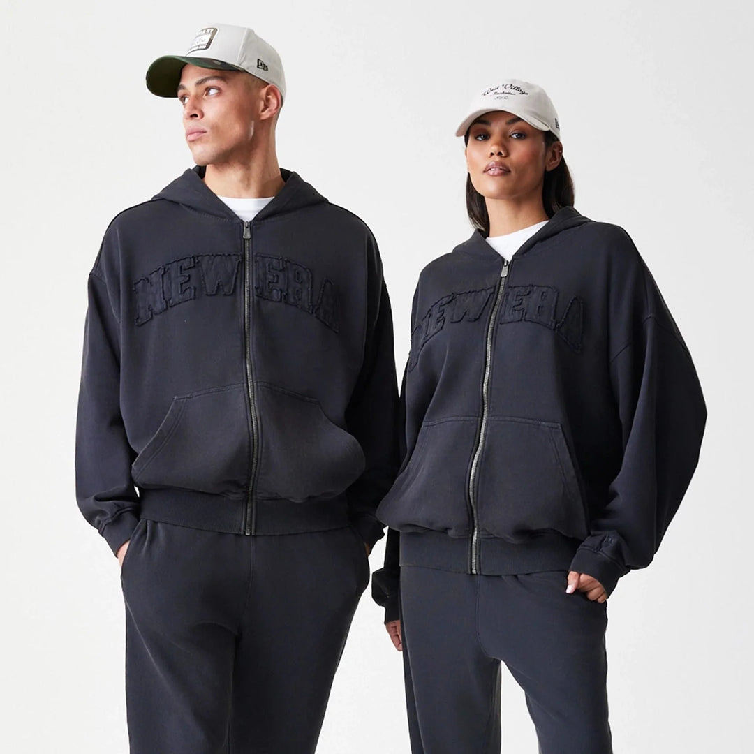 New Era Washed Oversized Full Zip Hoodie black