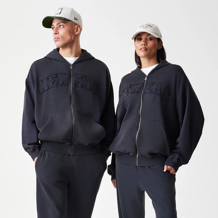 New Era Washed Oversized Full Zip Hoodie black