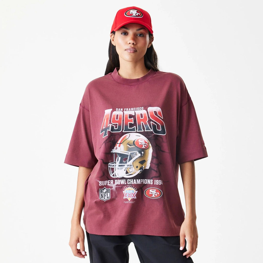 New Era NFL Washed Boxy Oversized Tee SF 49ers dark red