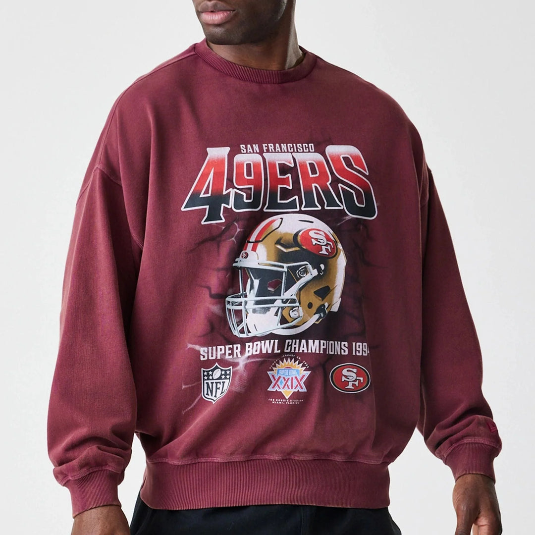 New Era NFL Washed Boxy Oversized Crew Neck Sweater SF 49ers dark red
