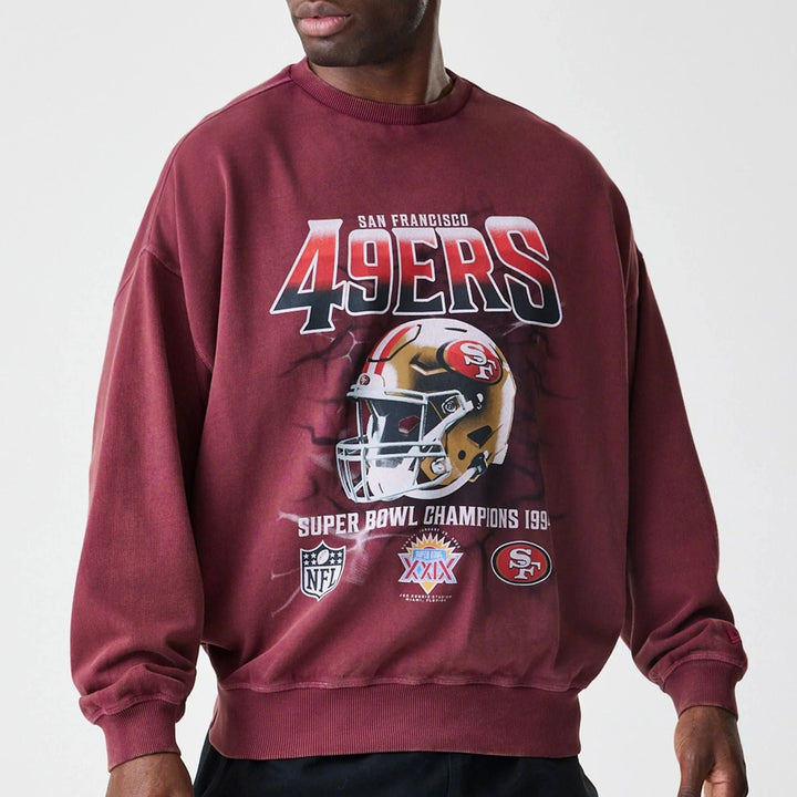New Era NFL Washed Boxy Oversized Crew Neck Sweater SF 49ers dark red