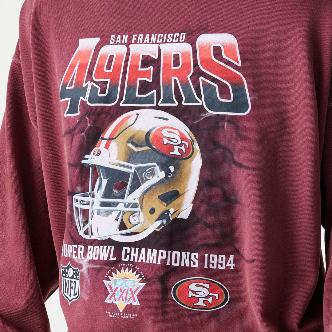 New Era NFL Washed Boxy Oversized Crew Neck Sweater SF 49ers dark red