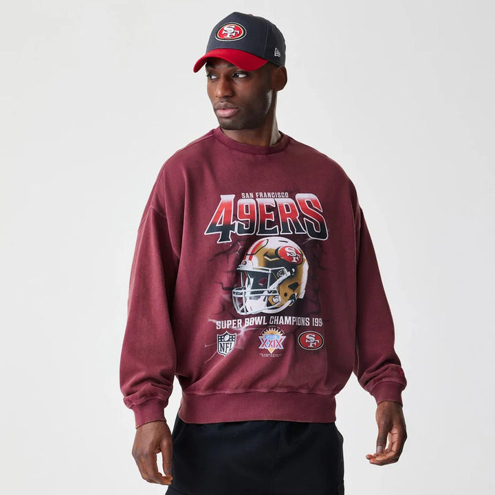 New Era NFL Washed Boxy Oversized Crew Neck Sweater SF 49ers dark red
