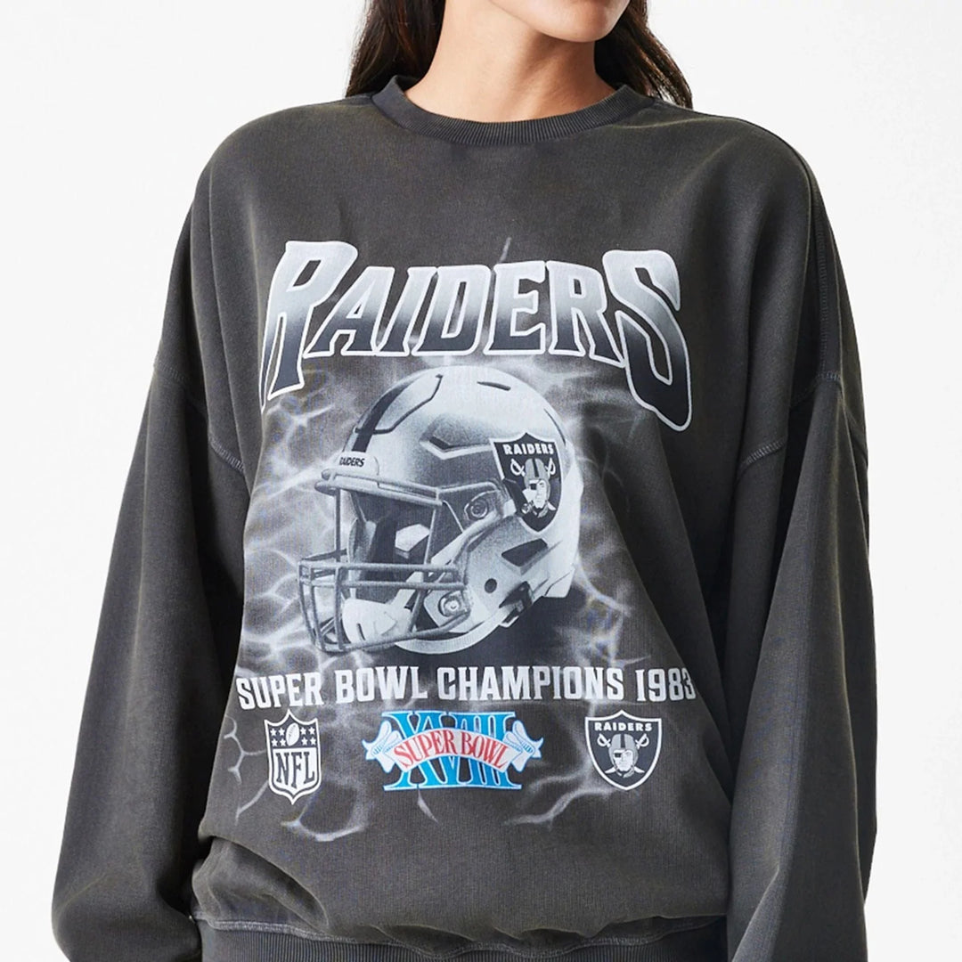 New Era NFL Washed Boxy Oversized Crew Neck Sweater LV Raiders black