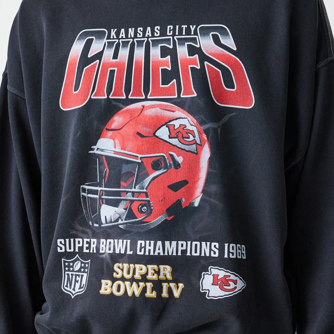 New Era NFL Washed Boxy Oversized Crew Neck Sweater KC Chiefs black