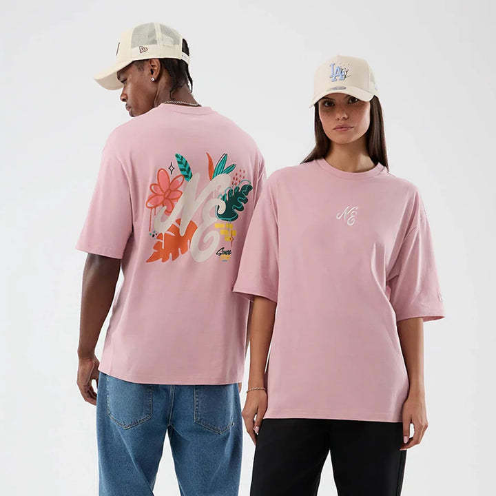 New Era Floral Graphic Oversized Tee Pastel Pink - Shop-Tetuan