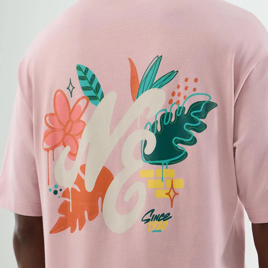 New Era Floral Graphic Oversized Tee Pastel Pink - Shop-Tetuan