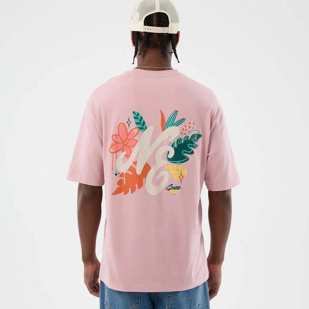 New Era Floral Graphic Oversized Tee Pastel Pink - Shop-Tetuan