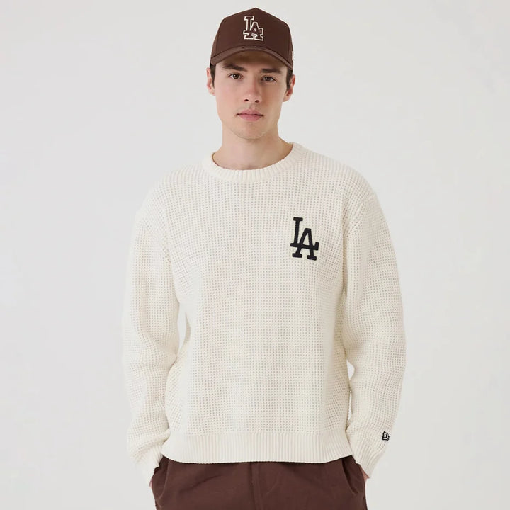 New Era MLB Waffle Knit Open Crewneck Sweater LA Dodgers white