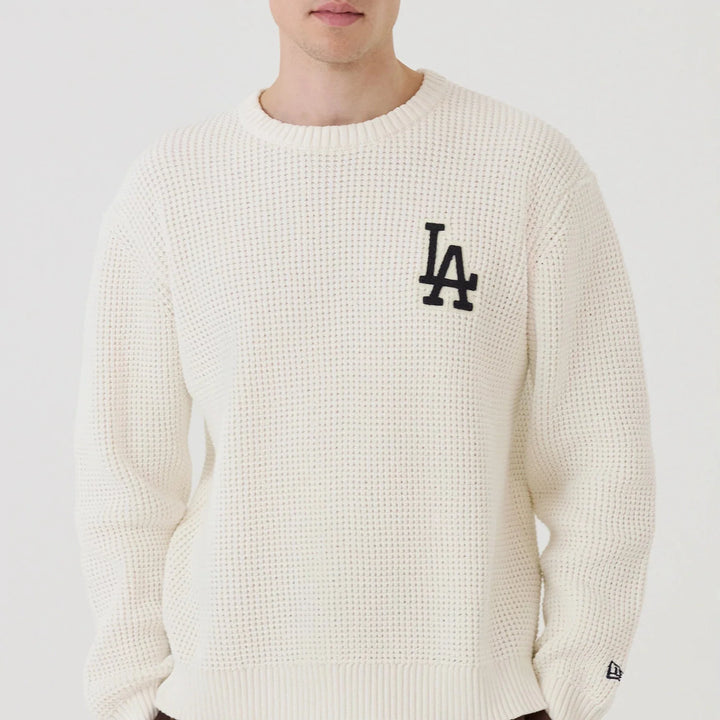 New Era MLB Waffle Knit Open Crewneck Sweater LA Dodgers white