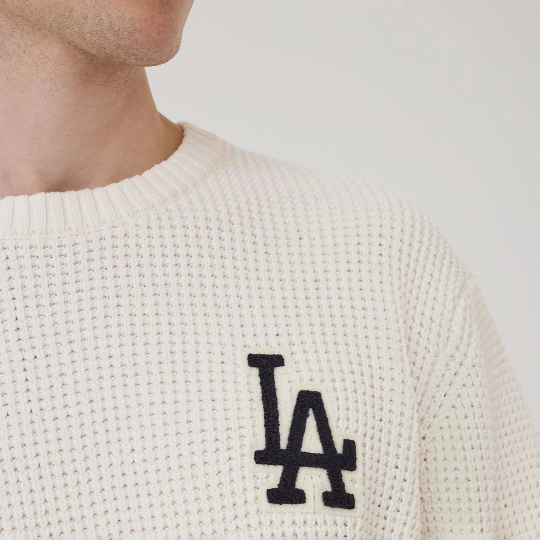 New Era MLB Waffle Knit Open Crewneck Sweater LA Dodgers white