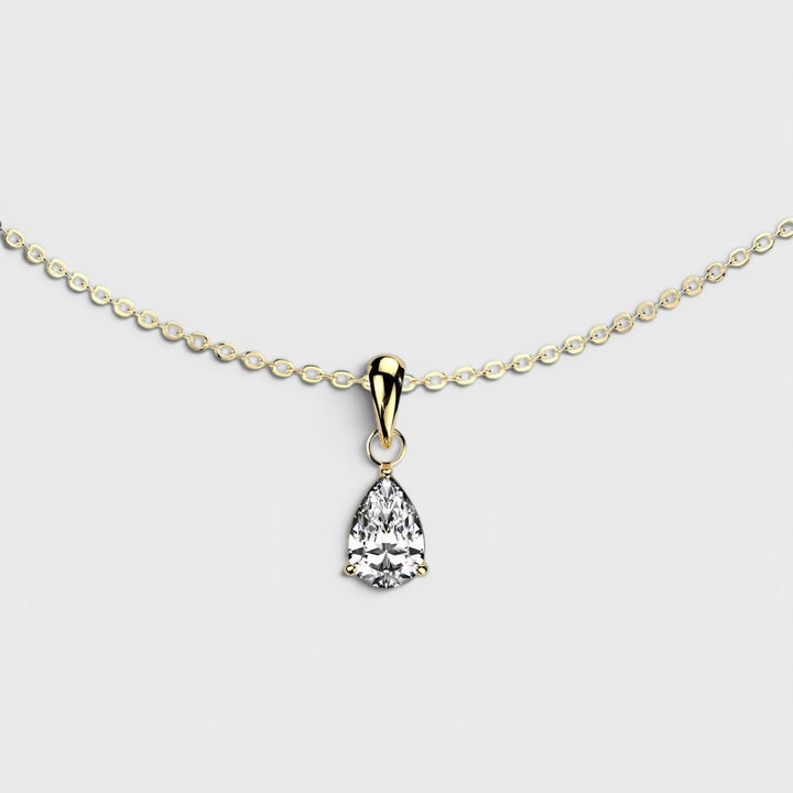 Teardrop CZ Prong Set Pendant Stainless Steel Chain Necklace gold - Shop-Tetuan