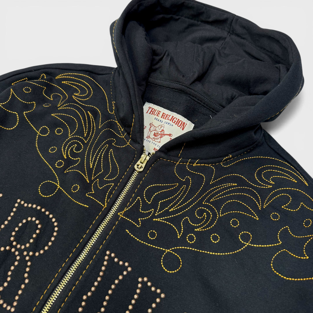 True Religion Rodeo Big T Boxy Zip Hoodie jet black - Shop-Tetuan