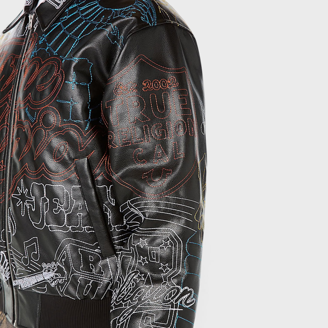 True Religion Trophy Retro Bomber Jacket jet black