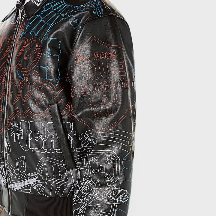 True Religion Trophy Retro Bomber Jacket jet black
