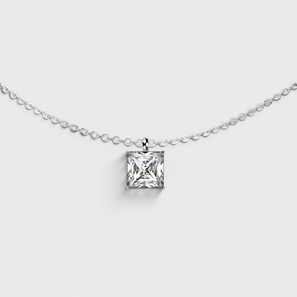 Square CZ Prong Set Pendant Stainless Steel Chain Necklace silver - Shop-Tetuan