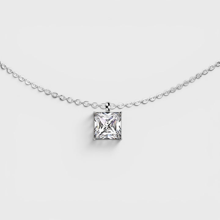Square CZ Prong Set Pendant Stainless Steel Chain Necklace silver - Shop-Tetuan