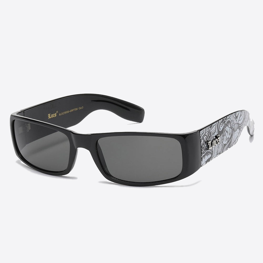 Locs Oval Graffiti Print Sunglasses black - Shop-Tetuan