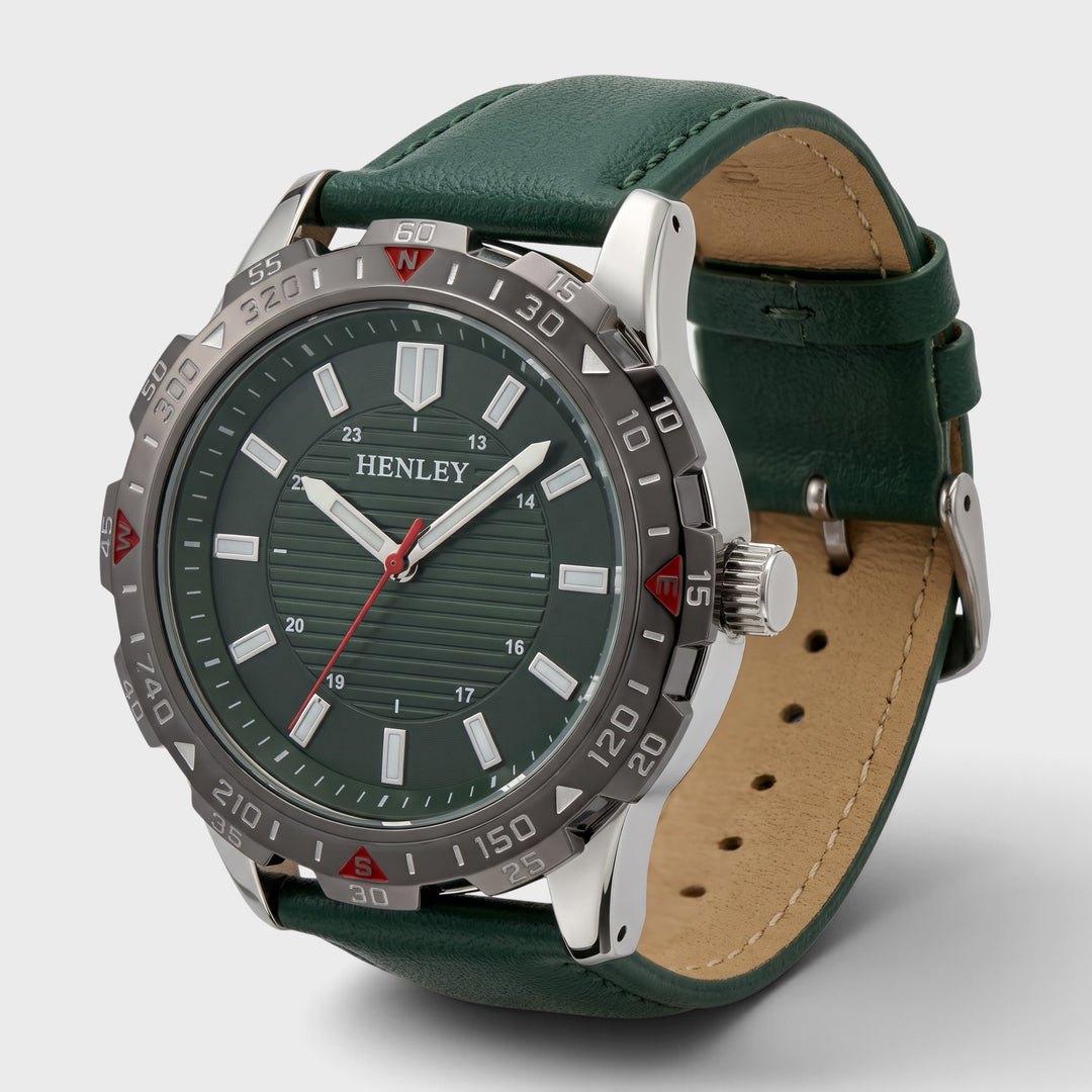 Henley Leather Strap Sport Watch green