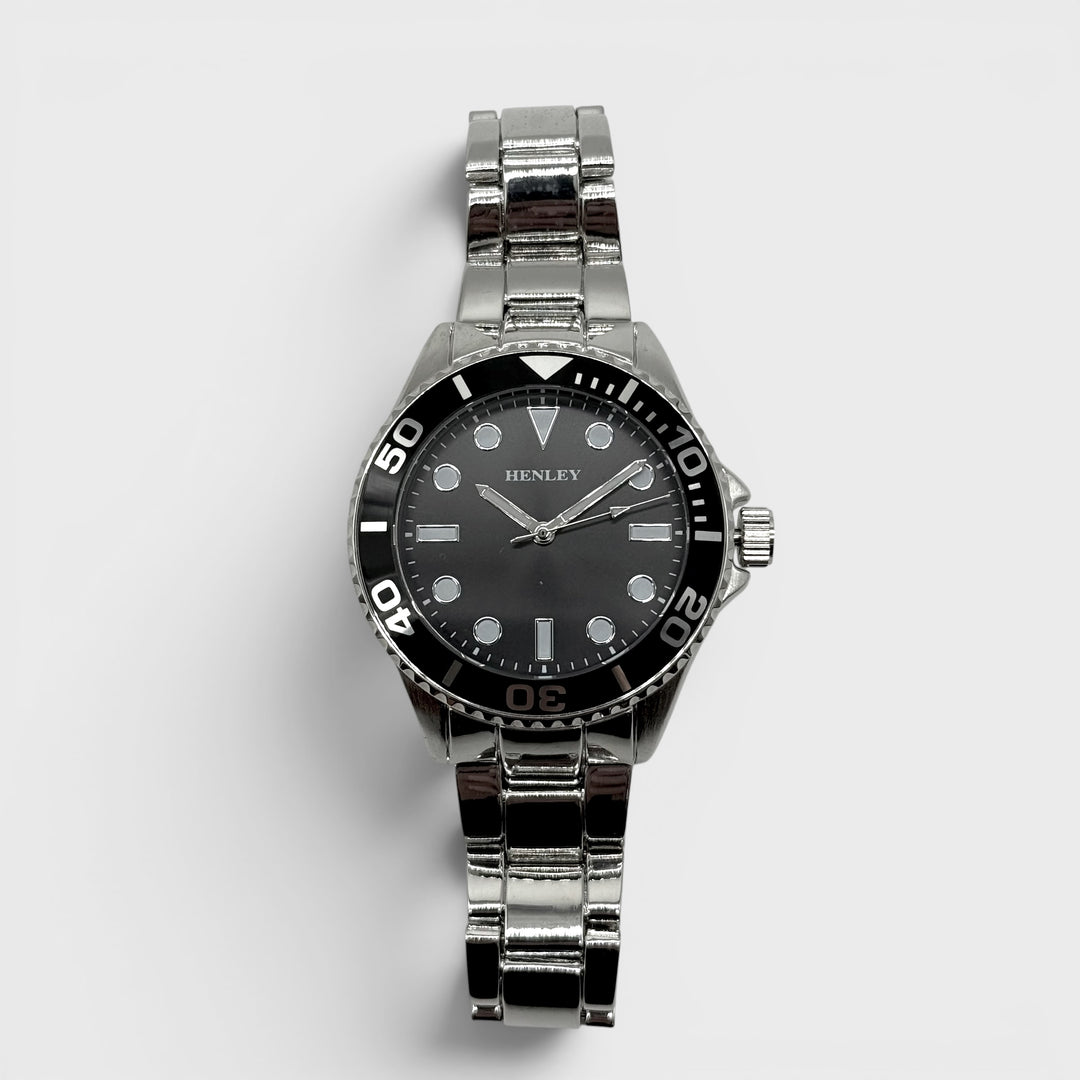 Henley Round Dial With Black Top Ring Bracelet Watch silver/black - Shop-Tetuan