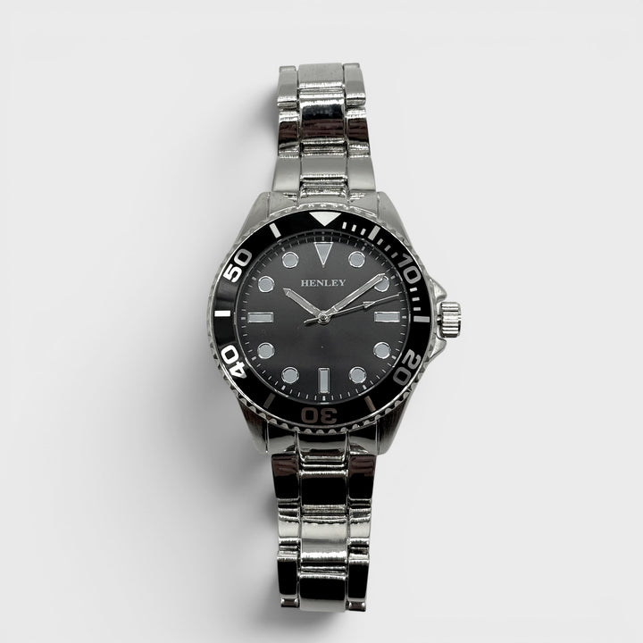 Henley Round Dial With Black Top Ring Bracelet Watch silver/black - Shop-Tetuan