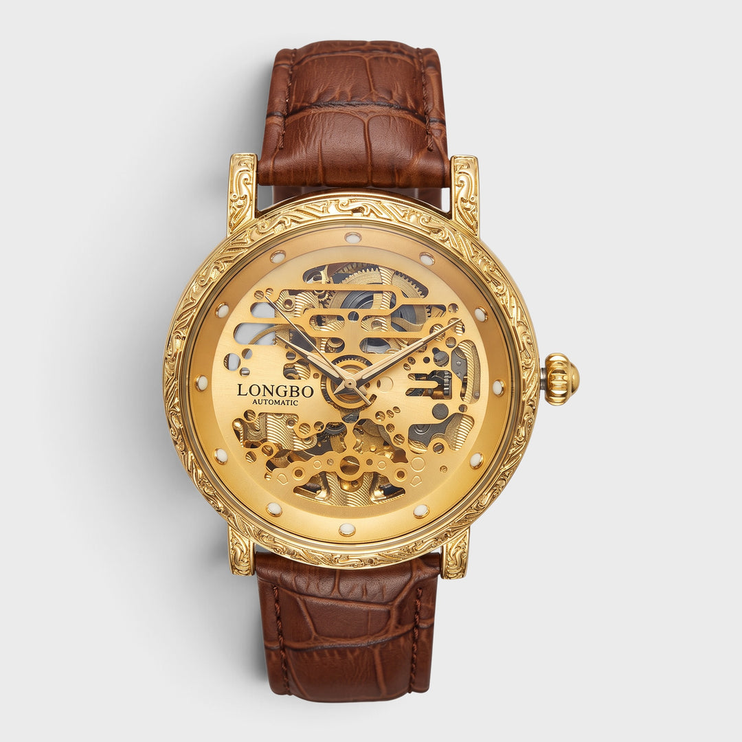 Longbo Automatic Leather Strap D5 Watch gold/Brown
