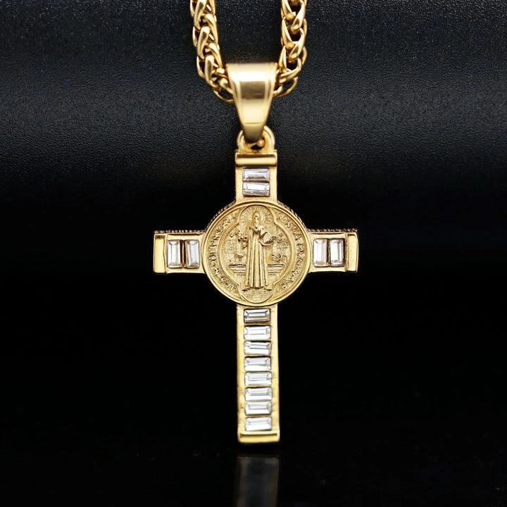 Square Zirconium Cross Chain Pendant Necklace gold