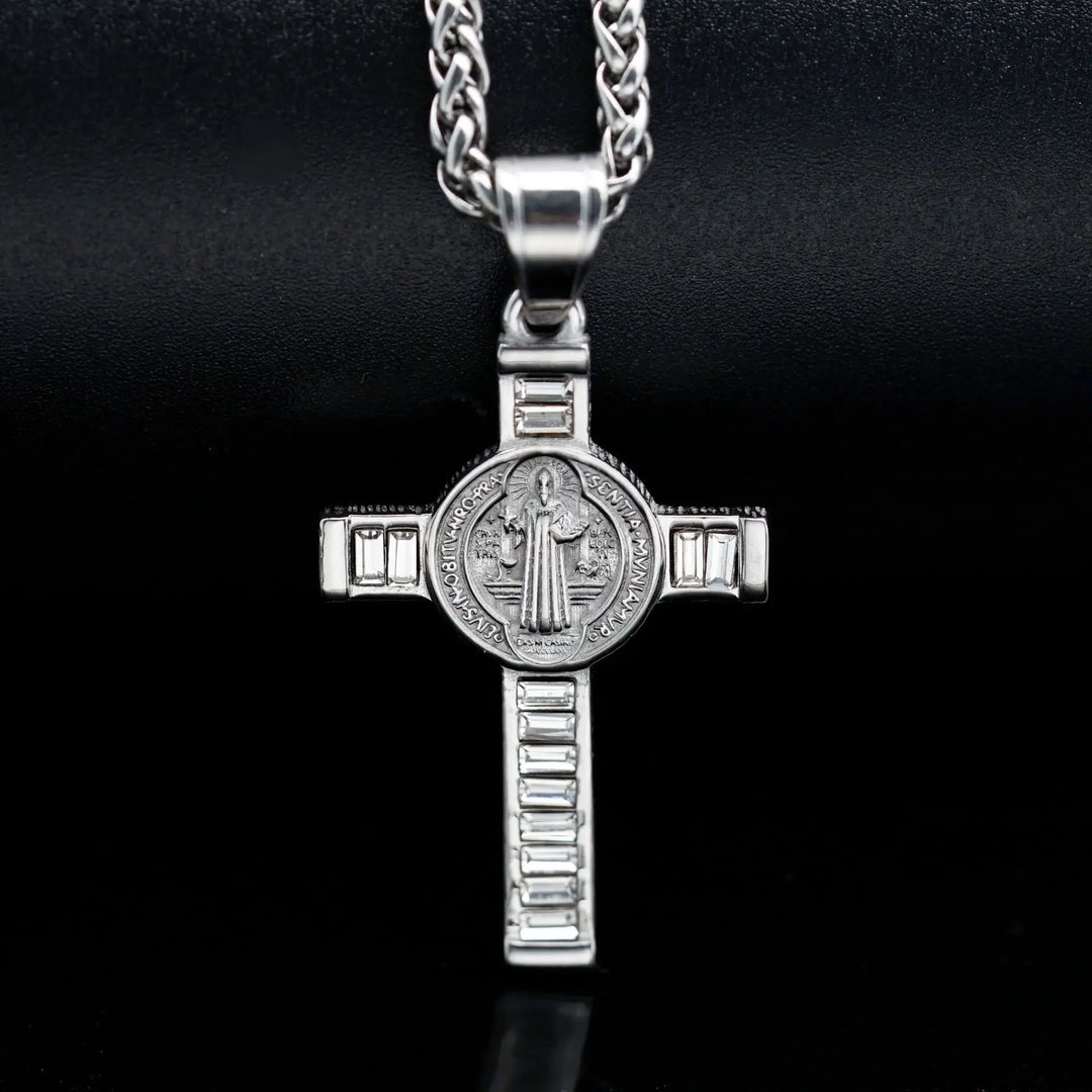 Square Zirconium Cross Chain Pendant Necklace steel - Shop-Tetuan