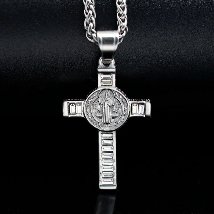 Square Zirconium Cross Chain Pendant Necklace steel - Shop-Tetuan