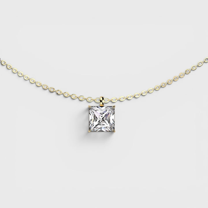 Square CZ Prong Set Pendant Stainless Steel Chain Necklace gold - Shop-Tetuan