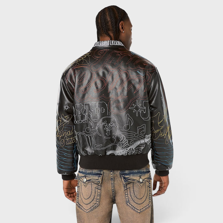 True Religion Trophy Retro Bomber Jacket jet black