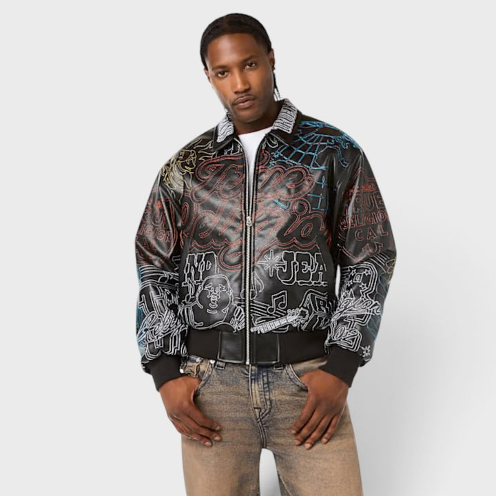 True Religion Trophy Retro Bomber Jacket jet black