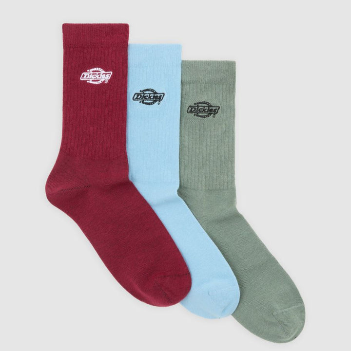 Dickies Summerdale 3-pack socs brick red/ltblue/olive - Shop-Tetuan