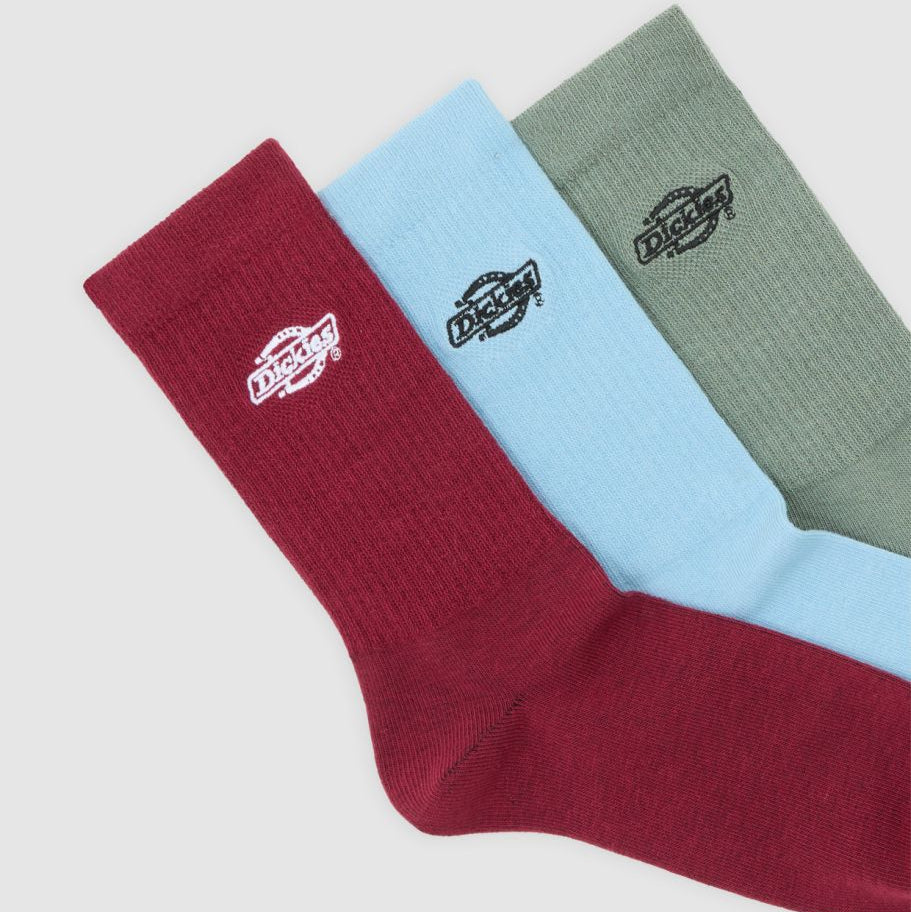 Dickies Summerdale 3-pack socs brick red/ltblue/olive - Shop-Tetuan