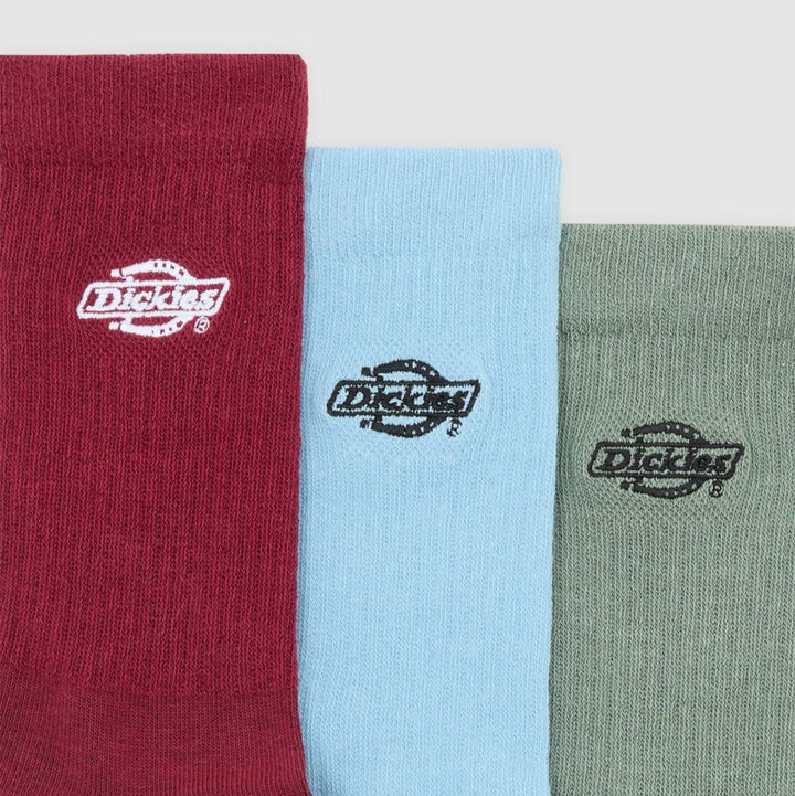 Dickies Summerdale 3-pack socs brick red/ltblue/olive - Shop-Tetuan