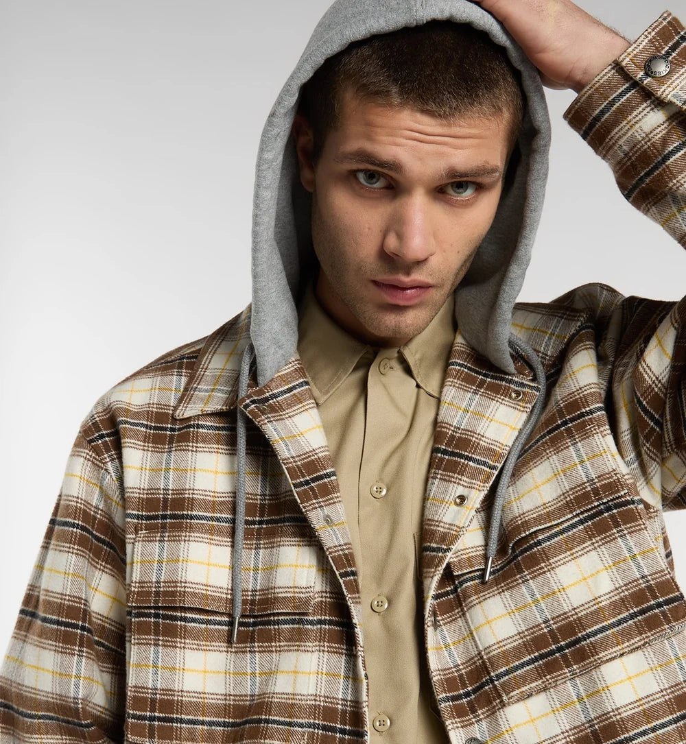 Dickies Austis Hooded Flannel Shacket beige