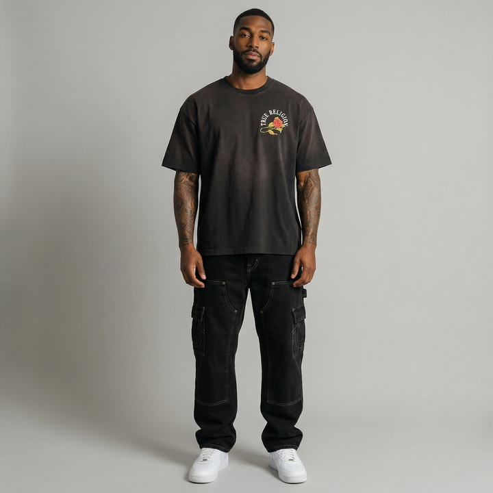 True Religion Floral Snake Oversized tee jet black - Shop-Tetuan