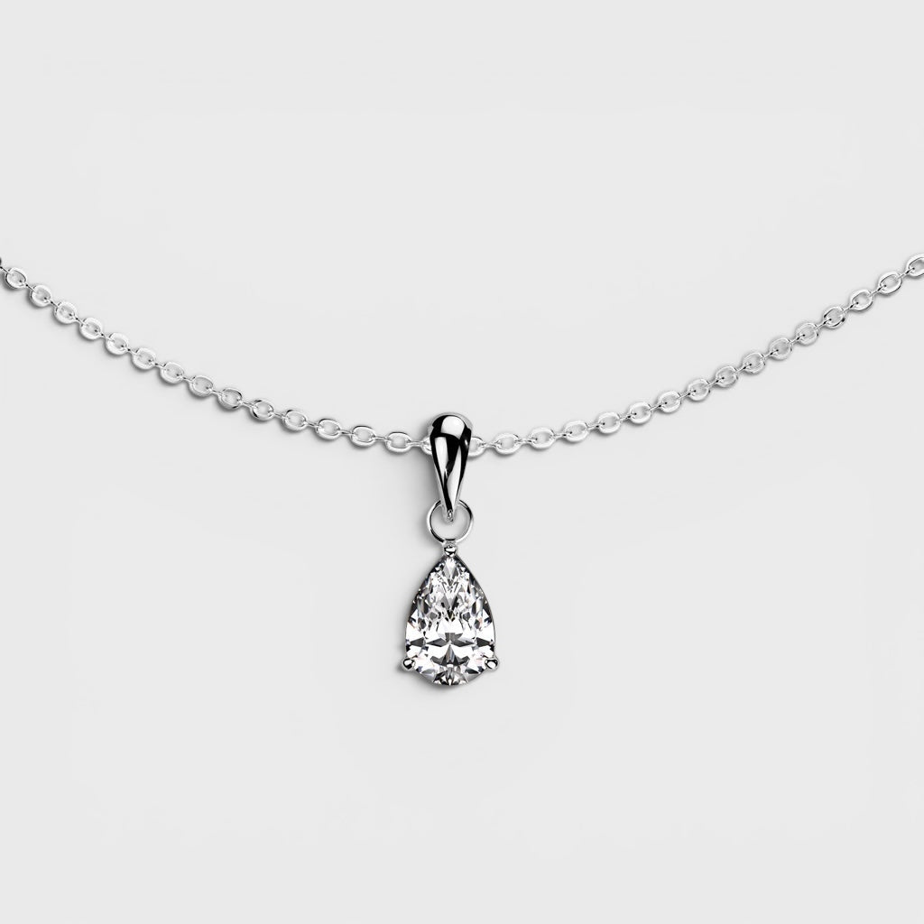 Teardrop CZ Prong Set Pendant Stainless Steel Chain Necklace silver - Shop-Tetuan