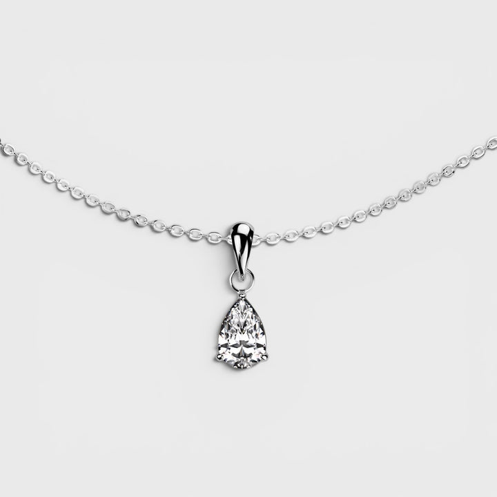 Teardrop CZ Prong Set Pendant Stainless Steel Chain Necklace silver - Shop-Tetuan