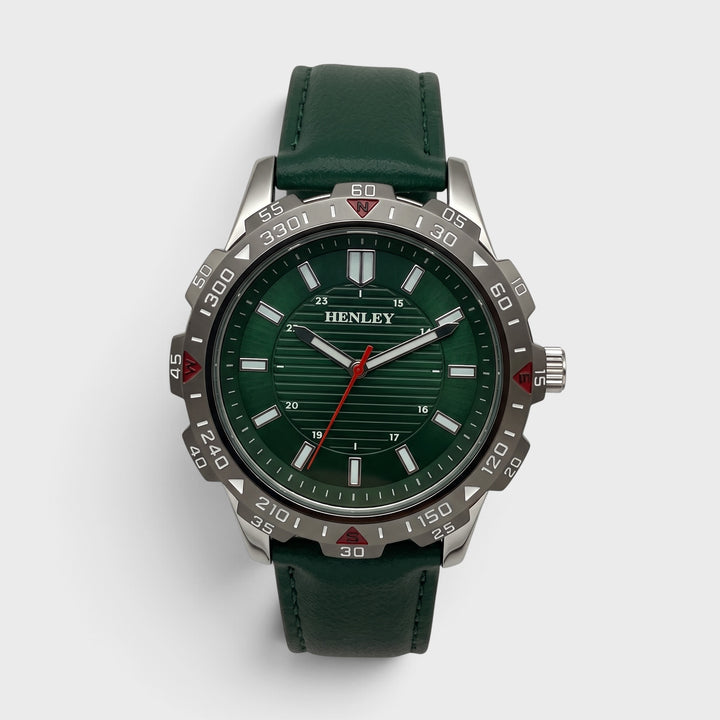 Henley Leather Strap Sport Watch green