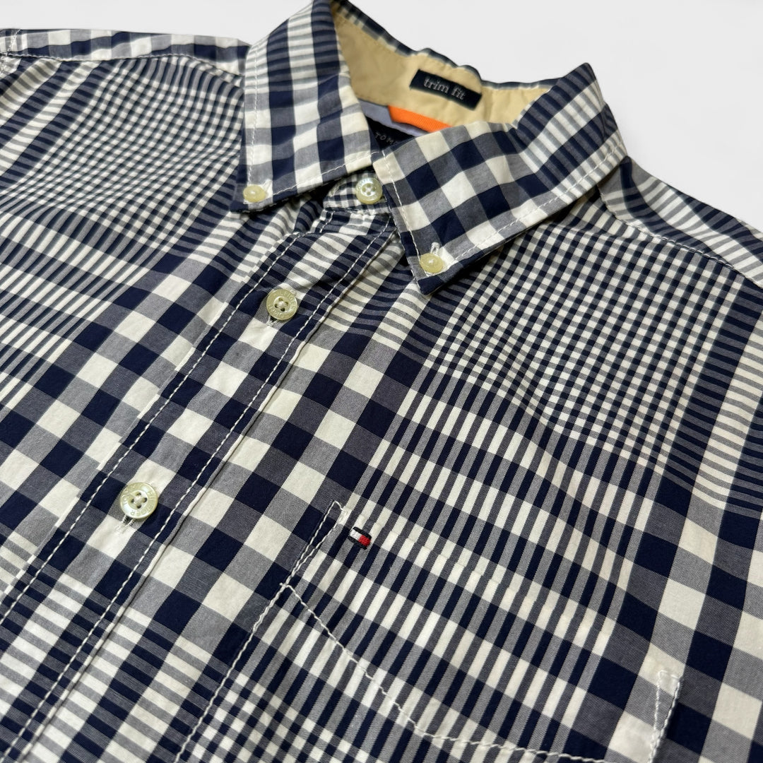 Tommy Hilfiger Trim Fit Check Short Sleeve Shirt navy/white M - Shop-Tetuan