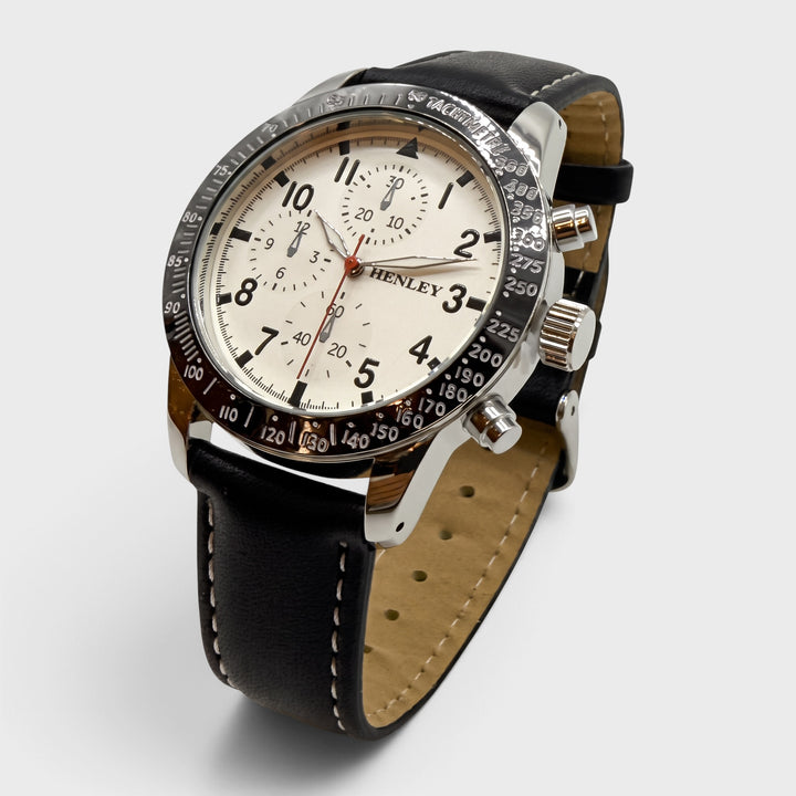 Henley Leather Strap Sport Watch black/white